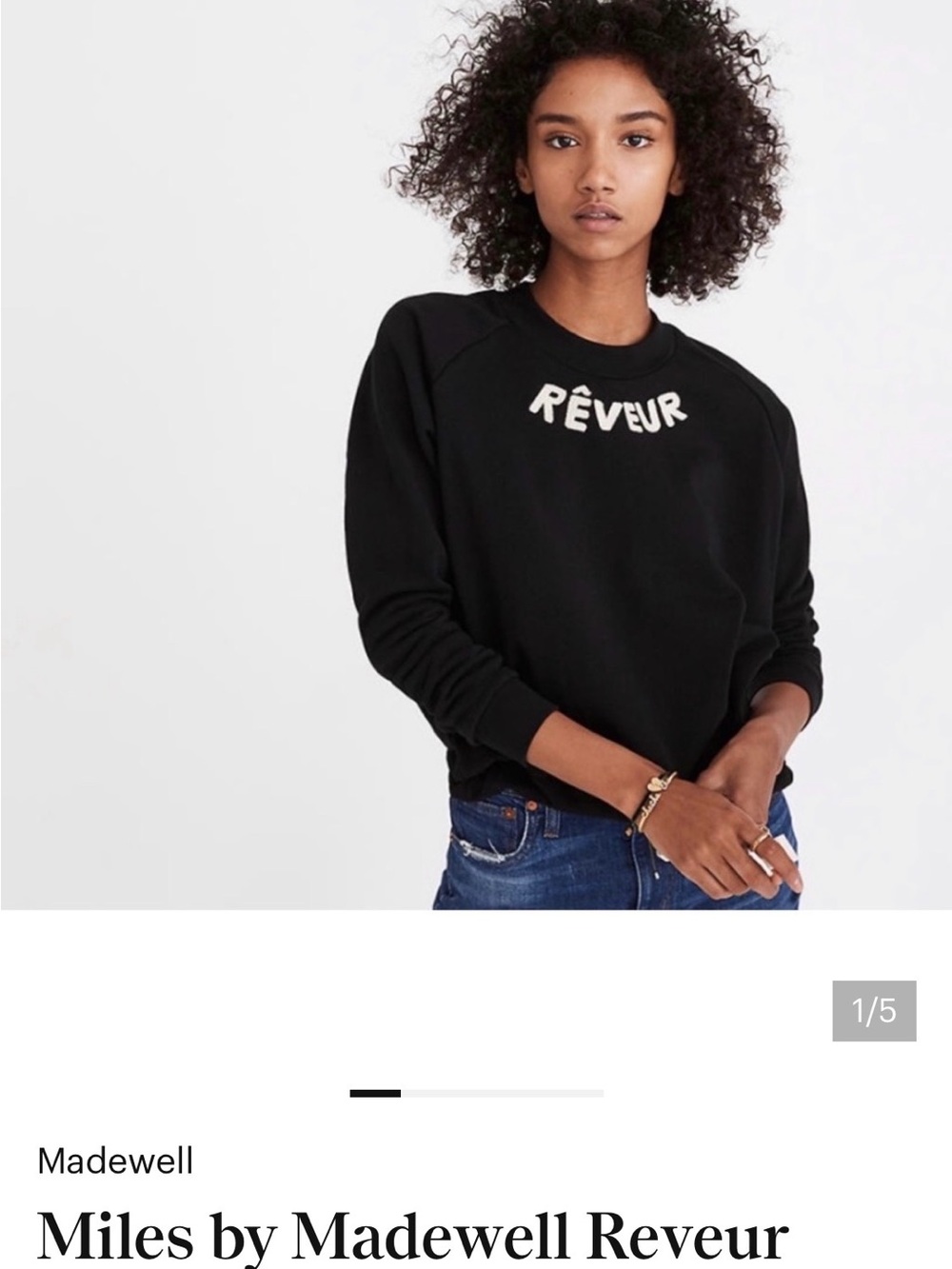 Madewell Black Crewneck Sweater with White "RÊVEUR" Chest Logo